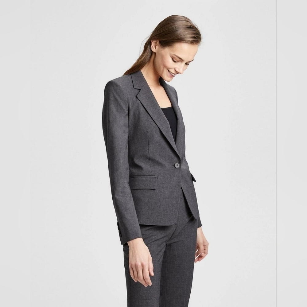 Theory Women'S Grey One Button Long Sleeve Slim Fit Blazer Size 6 - Picture 2 of 13